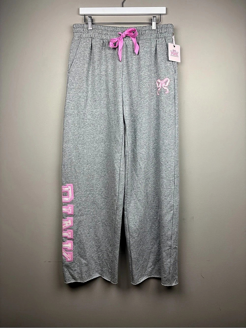 Victoria’s Secret PINK x LoveShackFancy Wide Leg Sweatpants M Gray Pink NWT